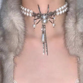 Sweet Cool Double Layer Pearl Spider Necklace